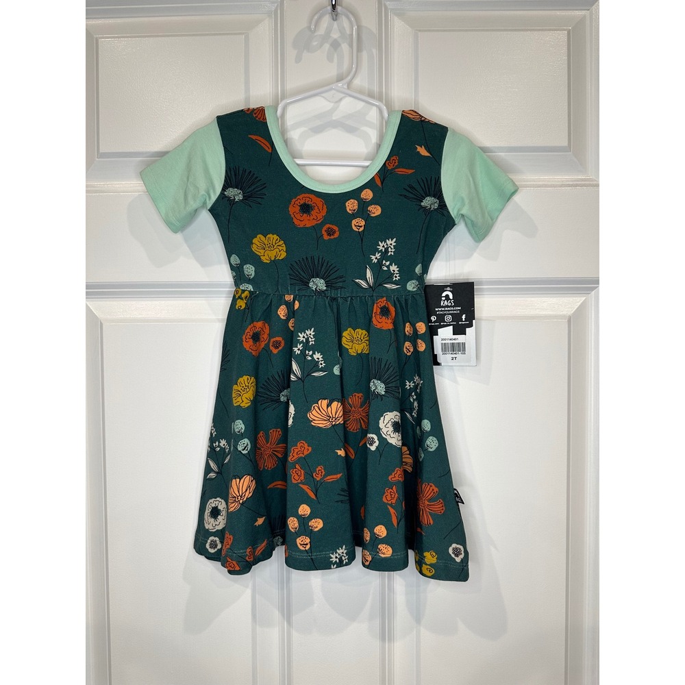 Rags‎ Green Floral Short Sleeve Twirl Dress Kids Size 2T NWT